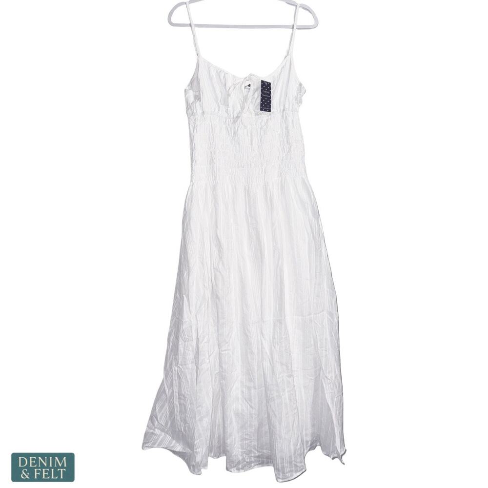 NEW Cupshe x‎ Kelsey Anderson Sunny Side Maxi Dress White Smocked Tie Front MED - Picture 9 of 16